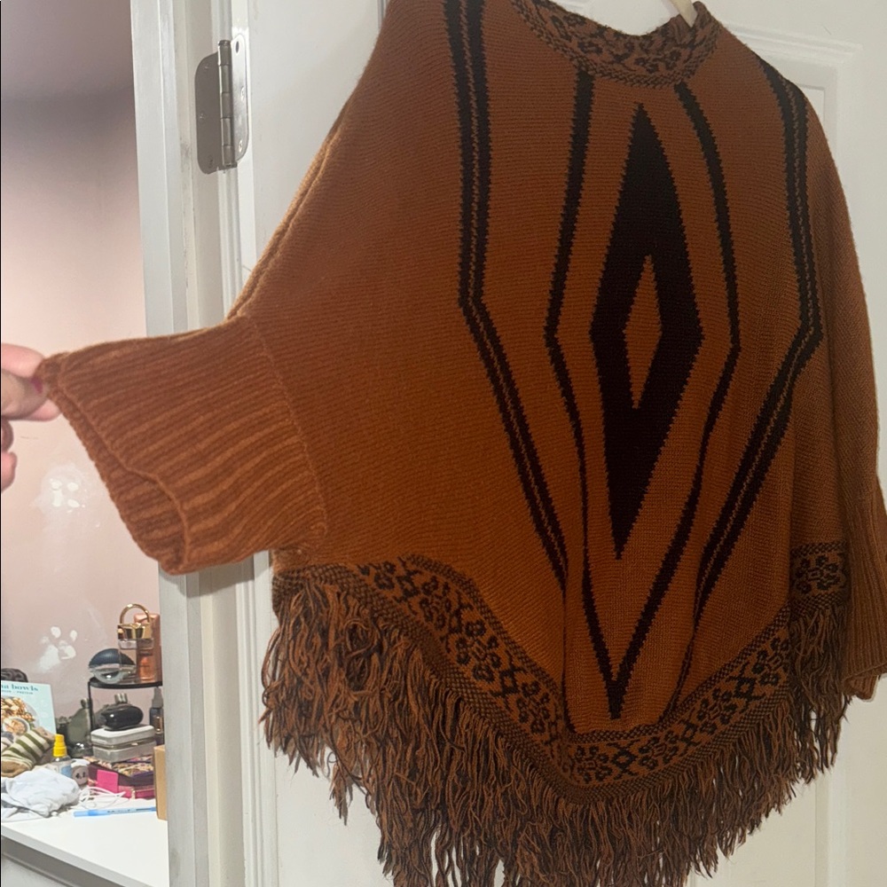 Lauren Michelle Geometric Fringe Sweater - Brown and Black